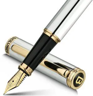 Silver Chrome Fountain Pen,Stunning Luxury with 24K Gold Accents, Gorgeous 24K Gilded Nib(Fine), Trustworthy Pen Gift for Men&Women -Ink Converter-Elegant, Graduation,Nice Pen for Writing Silver Chrome Fountain Pen,Stunning Luxury with 24K Gold Accents, Gorgeous 24K Gilded Nib(Fine), Trustworthy Pen Gift for Men&Women -Ink Converter-Elegant, Graduation,Nice Pen for Writing