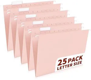 25-Pack Pink Hanging File Folders, Letter Size with 1/5-Cut Tabs, 35 Transparent Label Cards & 50 Sticker Labelsfor Home & Office Organization 25-Pack Pink Hanging File Folders, Letter Size with 1/5-Cut Tabs, 35 Transparent Label Cards & 50 Sticker Labelsfor Home & Office Organization