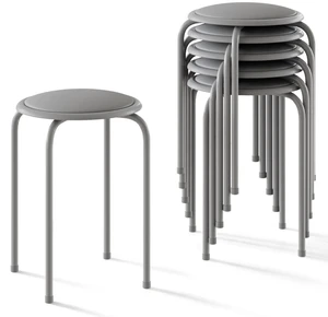 6-Piece Stacking Stools, 17 Inch Standard Height, Padded Seat & Steel Legs, Portable Stackable Decoration Stools for School Classroom and Office Use, Grey 6-Piece Stacking Stools, 17 Inch Standard Height, Padded Seat & Steel Legs, Portable Stackable Decoration Stools for School Classroom and Office Use, Grey