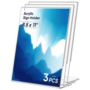 3 Pack Acrylic Sign Holder 8.5x11 Inches, L-Shape Flyer Holder Stand Clear Display Holder, Menu Display Stand, Table Paper Holder, Plastic Sign Display Stand for Restaurants, Store, Office 3 Pack Acrylic Sign Holder 8.5x11 Inches, L-Shape Flyer Holder Stand Clear Display Holder, Menu Display Stand, Table Paper Holder, Plastic Sign Display Stand for Restaurants, Store, Office