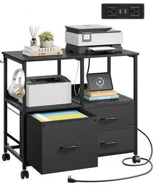 3 Drawer Mobile File Cabinet, Fabric Lateral Filing Cabinet, Black Rolling Printer Stand with Charging Station &Storage Shelf, fits A4 or Letter Size, Adjustable Shelf for Home Office 3 Drawer Mobile File Cabinet, Fabric Lateral Filing Cabinet, Black Rolling Printer Stand with Charging Station &Storage Shelf, fits A4 or Letter Size, Adjustable Shelf for Home Office