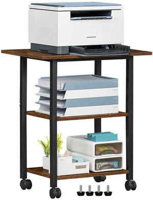3-Tier Printer Stand, Industrial Rolling Printer Table with Storage Rustic Brown Mobile Printer Cart Holder for Home Office, Lockable Wheels, Open Storage Shelf, Metal frame 3-Tier Printer Stand, Industrial Rolling Printer Table with Storage Rustic Brown Mobile Printer Cart Holder for Home Office, Lockable Wheels, Open Storage Shelf, Metal frame