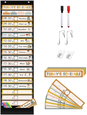 Boho 18+1 Pockets Daily Schedule Pocket Chart, 30 pcs Double-Sided Reusable Cards, Scheduling Pocket Chart for Classroom Office Home School Activity(Black) Boho 18+1 Pockets Daily Schedule Pocket Chart, 30 pcs Double-Sided Reusable Cards, Scheduling Pocket Chart for Classroom Office Home School Activity(Black)