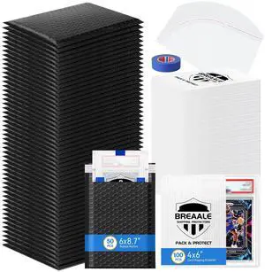 Trading Card Shipping Kit, Includes 100 4'' x 6'' Graded Card Shipping Protectors, 50 6'' x 8.7'' Envelope Bubble Mailers, 20M Painters Tape, 50 Cellophane Bags, PSA BGS CGC Slabs & Raw Trading Card Shipping Kit, Includes 100 4'' x 6'' Graded Card Shipping Protectors, 50 6'' x 8.7'' Envelope Bubble Mailers, 20M Painters Tape, 50 Cellophane Bags, PSA BGS CGC Slabs & Raw