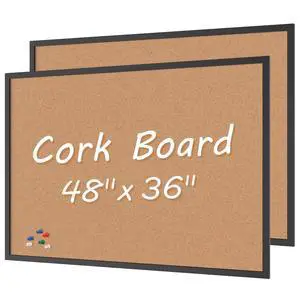 2-Pack Cork Board Bulletin Board 36 x 48, Black Wood Framed 4x3 Corkboard, Office Board for Wall Cork, Large Wall Mounted Notice Pin Board with 32 Push Pins for School, Home & Office 2-Pack Cork Board Bulletin Board 36 x 48, Black Wood Framed 4x3 Corkboard, Office Board for Wall Cork, Large Wall Mounted Notice Pin Board with 32 Push Pins for School, Home & Office