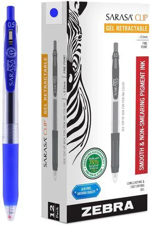 SARASA Clip Retractable Gel Pen, Blue Ink, 0.5mm, 12-Pack Fine Point Tip, Water Based Ink, 75% Recycled Materials, Ideal for Journaling, Planners, School and Office Supplies (47320) SARASA Clip Retractable Gel Pen, Blue Ink, 0.5mm, 12-Pack Fine Point Tip, Water Based Ink, 75% Recycled Materials, Ideal for Journaling, Planners, School and Office Supplies (47320)