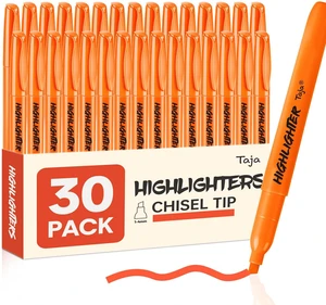30 Pack Highlighters, Orange, Chisel Tip with No Bleed Ink Highlighters with Smooth Broad & Precise Lines, Ideal for Journaling & Note Taking, Study Essentials and Office Supplies 30 Pack Highlighters, Orange, Chisel Tip with No Bleed Ink Highlighters with Smooth Broad & Precise Lines, Ideal for Journaling & Note Taking, Study Essentials and Office Supplies