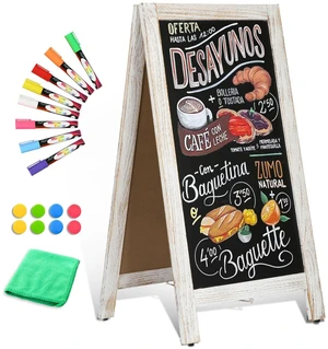 Double-Sided Magnetic 40" x 20" White Chalk Board Sign Board Wooden A-Frame Sign, Sandwich Board Signs Outdoor, Chalkboard Easel, Menu Board for Restaurant, Business or Wedding Double-Sided Magnetic 40" x 20" White Chalk Board Sign Board Wooden A-Frame Sign, Sandwich Board Signs Outdoor, Chalkboard Easel, Menu Board for Restaurant, Business or Wedding
