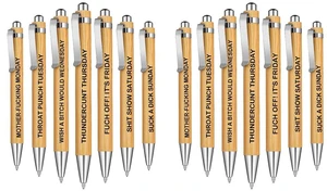 14-Piece Funny Bamboo Pen Set for Sarcastic Souls, Unique Days of The Week Mood Ballpoint Pens with Engraved Humorous Quotes, Excellent Gift for Office, Friends, and Coworkers 14-Piece Funny Bamboo Pen Set for Sarcastic Souls, Unique Days of The Week Mood Ballpoint Pens with Engraved Humorous Quotes, Excellent Gift for Office, Friends, and Coworkers
