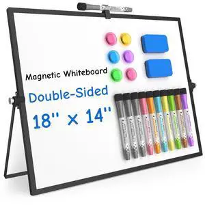 Magnetic Dry Erase Board with Stand, 18''x14'' Desktop Whiteboard Double-Sided White Board with Stand, Black White Board, Desk Whiteboard Portable, Dry Erase Board for Home, School, Office Magnetic Dry Erase Board with Stand, 18''x14'' Desktop Whiteboard Double-Sided White Board with Stand, Black White Board, Desk Whiteboard Portable, Dry Erase Board for Home, School, Office