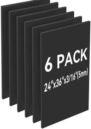 Foam Board 24x36 Inch, 6 Pack Black Poster Board, 3/16 Inch Thick High-Grammage Paper Facing, Lightweight, Easy to Cut and Draw, Painting, Display & Crafts Foam Board 24x36 Inch, 6 Pack Black Poster Board, 3/16 Inch Thick High-Grammage Paper Facing, Lightweight, Easy to Cut and Draw, Painting, Display & Crafts