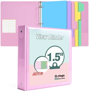 3 Ring Binder 1.5 inchCute Binder Organizer with 5 Tab Dividers Fits 175 Sheets of 8.5x11 Paper, Customizable Clear Cover with Inside Pockets, Aesthetic 1.5" Three Ring Binders for School OfficePink 3 Ring Binder 1.5 inchCute Binder Organizer with 5 Tab Dividers Fits 175 Sheets of 8.5x11 Paper, Customizable Clear Cover with Inside Pockets, Aesthetic 1.5" Three Ring Binders for School OfficePink