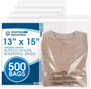 13" X 15" (500 Count) Self Seal Clear Poly Bags with Suffocation Warning for Packaging, Clothes - Permanent Adhesive 13" X 15" (500 Count) Self Seal Clear Poly Bags with Suffocation Warning for Packaging, Clothes - Permanent Adhesive