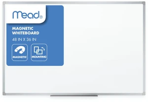 Dry Erase White Board, 48" x 36" Magnetic Whiteboard for Horizontal or Vertical Mount, White/Silver (SM85357) Dry Erase White Board, 48" x 36" Magnetic Whiteboard for Horizontal or Vertical Mount, White/Silver (SM85357)