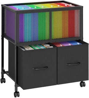 Rolling File Cart, File Cabinet with 2 Fabric Drawers, Black Mobile Filing Cabinet with Wheels Hanging File Organizer Fit Letter Size for Home Office, Under Desk Storage Cart Rolling File Cart, File Cabinet with 2 Fabric Drawers, Black Mobile Filing Cabinet with Wheels Hanging File Organizer Fit Letter Size for Home Office, Under Desk Storage Cart