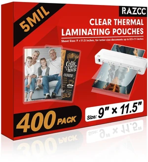Laminating Sheets, 400 Pack Clear Thermal Laminating Plastic Paper Laminator Sheets, 9 x 11.5-Inch, 5mil, Ideal Office or School Supplies Laminating Sheets, 400 Pack Clear Thermal Laminating Plastic Paper Laminator Sheets, 9 x 11.5-Inch, 5mil, Ideal Office or School Supplies