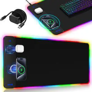 Magnetic Charging Mouse Pad 31.5x15.75, 15W Fast Wireless Charging Desk Mat, XXL Desk Pad RGB Gaming Mousepad, Home Office Large Keyboard Pad with Ultra-Smooth Surface, Non-Slip Base Magnetic Charging Mouse Pad 31.5x15.75, 15W Fast Wireless Charging Desk Mat, XXL Desk Pad RGB Gaming Mousepad, Home Office Large Keyboard Pad with Ultra-Smooth Surface, Non-Slip Base