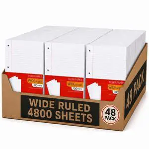 Notebook Paper Wide Ruled, Loose Leaf Paper Wide Ruled Notebook Paper Bulk, Lined Filler Paper for 3 Ring Binders - 10.5 X 8", for College, School Classroom - 100 Sheets/Pack (Bulk Buy - 48 Pack) Notebook Paper Wide Ruled, Loose Leaf Paper Wide Ruled Notebook Paper Bulk, Lined Filler Paper for 3 Ring Binders - 10.5 X 8", for College, School Classroom - 100 Sheets/Pack (Bulk Buy - 48 Pack)