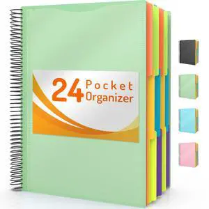24 Pocket Project Organizer, 1/3-cut Tab Binder Organizer with Sticky Labels, Multi Pocket Folder with Zipper Pouch, Folder Binder Spiral Pocket Notebook, Office Supplies 24 Pocket Project Organizer, 1/3-cut Tab Binder Organizer with Sticky Labels, Multi Pocket Folder with Zipper Pouch, Folder Binder Spiral Pocket Notebook, Office Supplies