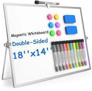 Magnetic Dry Erase Board with Stand, 18''x14'' Desktop Whiteboard Double-Sided White Board with Stand, Large White Board, Desk Whiteboard Portable, Dry Erase Board for Home, School, Office Magnetic Dry Erase Board with Stand, 18''x14'' Desktop Whiteboard Double-Sided White Board with Stand, Large White Board, Desk Whiteboard Portable, Dry Erase Board for Home, School, Office