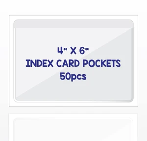 Clear Adhesive 4" x 6" Index Card Pockets, Labels Holders, 50 Pack Top Open for Loading, Plastic Labels Holders, For Storage Bins and Library Card, Organizing and Protecting Cards, Photos Clear Adhesive 4" x 6" Index Card Pockets, Labels Holders, 50 Pack Top Open for Loading, Plastic Labels Holders, For Storage Bins and Library Card, Organizing and Protecting Cards, Photos