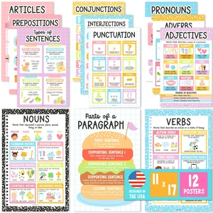 Parts of Speech Posters for Classroom Must Haves, 12 Grammar Posters Writing Process Language Arts for Homeschool, Elementary & Middle School, ELA 3rd 4th & 5th Grade Pastel Classroom Decor Parts of Speech Posters for Classroom Must Haves, 12 Grammar Posters Writing Process Language Arts for Homeschool, Elementary & Middle School, ELA 3rd 4th & 5th Grade Pastel Classroom Decor