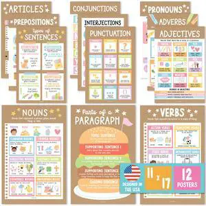 Parts of Speech Posters for Classroom Must Haves, 12 Grammar Posters Writing Process Language Arts for Homeschool, Elementary & Middle School, ELA 3rd 4th & 5th Grade Kraft Classroom Decor Parts of Speech Posters for Classroom Must Haves, 12 Grammar Posters Writing Process Language Arts for Homeschool, Elementary & Middle School, ELA 3rd 4th & 5th Grade Kraft Classroom Decor