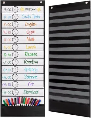 Daily Schedule Pocket Chart, Black, 13 Pockets Ultra-Durable Visual Schedule for Classrooms or Home, Easy to Use, Reusable, Sentence Strips Daily Schedule Pocket Chart, Black, 13 Pockets Ultra-Durable Visual Schedule for Classrooms or Home, Easy to Use, Reusable, Sentence Strips