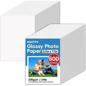 600 Sheets Glossy Photo Paper, 8.5in x 11in, 200GSM / 54lb Inkjet Photo Printer Paper, Picture Paper for Photos, Calendars, Brochures, Cards, Menus 600 Sheets Glossy Photo Paper, 8.5in x 11in, 200GSM / 54lb Inkjet Photo Printer Paper, Picture Paper for Photos, Calendars, Brochures, Cards, Menus