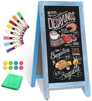 Double-Sided Magnetic 40" x 20" Blue Chalk Board Sign Board Wooden A-Frame Sign, Sandwich Board Signs Outdoor, Chalkboard Easel, Menu Board for Restaurant, Business or Wedding Double-Sided Magnetic 40" x 20" Blue Chalk Board Sign Board Wooden A-Frame Sign, Sandwich Board Signs Outdoor, Chalkboard Easel, Menu Board for Restaurant, Business or Wedding