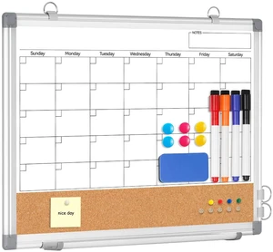 Small Dry Erase Calendar Whiteboard for Wall, 16" x 12" Month White Board Double-Sided Magnetic, Calendar Cork Whiteboard Combo, Aluminium Frame, Bulletin Portable Board, Home Office School Dorm Small Dry Erase Calendar Whiteboard for Wall, 16" x 12" Month White Board Double-Sided Magnetic, Calendar Cork Whiteboard Combo, Aluminium Frame, Bulletin Portable Board, Home Office School Dorm