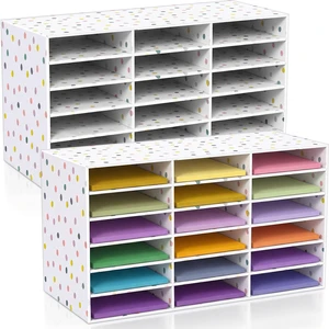 2 Pcs Classroom Construction Paper Storage,Colorful Polka Dots 18 Slot Compartments Desktop Scrapbook Organizer for Letter/A4 File Sorter, 14.2" H x 28.1" W x 12.4" D for School Office 2 Pcs Classroom Construction Paper Storage,Colorful Polka Dots 18 Slot Compartments Desktop Scrapbook Organizer for Letter/A4 File Sorter, 14.2" H x 28.1" W x 12.4" D for School Office