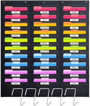 Heavy Duty Storage Pocket Chart for Classroom, 30 Pocket Storage Organizer with 5 Over-Door Hangers, Hanging Wall Organizer for File Folders, School Mailbox, Home Office Papers - Black Heavy Duty Storage Pocket Chart for Classroom, 30 Pocket Storage Organizer with 5 Over-Door Hangers, Hanging Wall Organizer for File Folders, School Mailbox, Home Office Papers - Black
