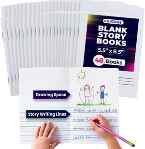 Half Blank Books for Kids to Write Stories & Illustrate Bulk 48 Pack 5.5" x 8.5" A5 Primary Journal for Grades K-2, Preschool/Kindergarten Notebook with Picture Space 24 Pages, White Half Blank Books for Kids to Write Stories & Illustrate Bulk 48 Pack 5.5" x 8.5" A5 Primary Journal for Grades K-2, Preschool/Kindergarten Notebook with Picture Space 24 Pages, White