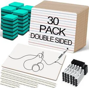 30 Pack Small White Boards, 9"x12" Double Sided Personal Dry Erase Boards Portable Handheld Whiteboards with Lines for Kids, Students, Teacher School, Include 30 Markers, 30 Erasers 30 Pack Small White Boards, 9"x12" Double Sided Personal Dry Erase Boards Portable Handheld Whiteboards with Lines for Kids, Students, Teacher School, Include 30 Markers, 30 Erasers