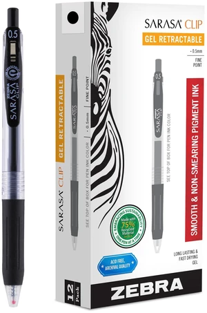 SARASA Clip Retractable Gel Pen, Black Ink, 0.5mm, 12-Pack Fine Point Tip, Water Based Ink, 75% Recycled Materials, Ideal for Journaling, Planners, School and Office Supplies (47310) SARASA Clip Retractable Gel Pen, Black Ink, 0.5mm, 12-Pack Fine Point Tip, Water Based Ink, 75% Recycled Materials, Ideal for Journaling, Planners, School and Office Supplies (47310)