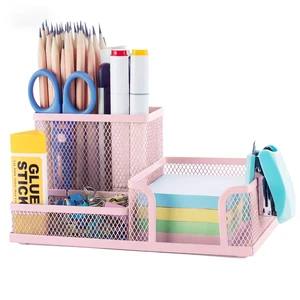 Mesh Pen Holder Desk Organizers Pencil Holder for Desk Pink, 3 Compartments Metal Office Supply Organizer with Sticky Notes Holder for Home Office Mesh Pen Holder Desk Organizers Pencil Holder for Desk Pink, 3 Compartments Metal Office Supply Organizer with Sticky Notes Holder for Home Office