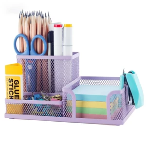 Mesh Pen Holder Desk Organizers Pencil Holder for Desk Purple, 3 Compartments Metal Office Supply Organizer with Sticky Notes Holder for Home Office Mesh Pen Holder Desk Organizers Pencil Holder for Desk Purple, 3 Compartments Metal Office Supply Organizer with Sticky Notes Holder for Home Office