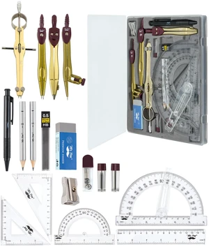 Geometry Set, 15 pcs, Gold, 6 Inch Swing Arm Protractor, Divider Set Squares, Ruler, Compasses and Protractor Geometry Set, 15 pcs, Gold, 6 Inch Swing Arm Protractor, Divider Set Squares, Ruler, Compasses and Protractor