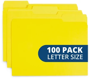 100 File Folders, Letter Size, 1/3 Cut Tab, Yellow Durable 11pt Uncoated Paper, 1/3 Cut Top Tab, Assorted Tab Positions, for Office, School, and Home Filing 100 File Folders, Letter Size, 1/3 Cut Tab, Yellow Durable 11pt Uncoated Paper, 1/3 Cut Top Tab, Assorted Tab Positions, for Office, School, and Home Filing
