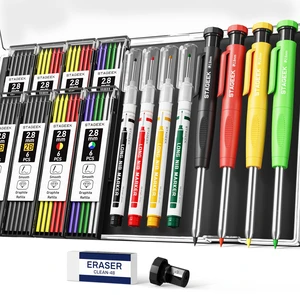 4PCS Mechanical Carpenter Pencil Set, Deep Hole, Woodworking 52 Refills, 4PCS Long Nib Marker Pens, Built-in Sharpener, Storage Case for Architect Heavy Duty Construction Marking 4PCS Mechanical Carpenter Pencil Set, Deep Hole, Woodworking 52 Refills, 4PCS Long Nib Marker Pens, Built-in Sharpener, Storage Case for Architect Heavy Duty Construction Marking
