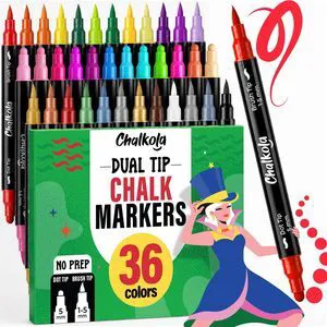 36 Dual Tip Liquid Chalk Markers for Blackboard Chalkboard Windows 36 Colors, Dot + Brush Tip - Washable, Non Toxic, No Pumping, No Prep - Erasable Liquid Chalk Pens for Non Porous Surfaces 36 Dual Tip Liquid Chalk Markers for Blackboard Chalkboard Windows 36 Colors, Dot + Brush Tip - Washable, Non Toxic, No Pumping, No Prep - Erasable Liquid Chalk Pens for Non Porous Surfaces
