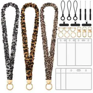 9 in 3 Set Classic Leopard Pattern Scrunchies Lanyards for Id Badges, Stretchy Lanyard for Women Teacher Nurse 9 in 3 Set Classic Leopard Pattern Scrunchies Lanyards for Id Badges, Stretchy Lanyard for Women Teacher Nurse