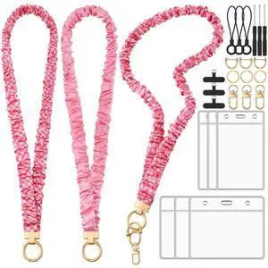 Scrunchie Lanyards for ID Badges, Stretchy Lanyard for Women - Teacher Nurse Neck Lanyard with Card Holder for Office, School, Hospital & Cruise, Pink Scrunchie Lanyards for ID Badges, Stretchy Lanyard for Women - Teacher Nurse Neck Lanyard with Card Holder for Office, School, Hospital & Cruise, Pink