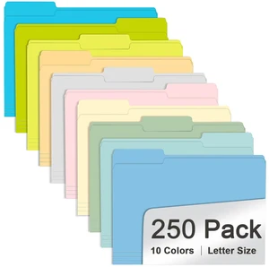 File Folder, 250 Pack Colored File Folders, 1/3 Cut Tab File Folder Letter Size, Filing Folders with Tabs for Office School Business Use, Assorted 10 Colors File Folder, 250 Pack Colored File Folders, 1/3 Cut Tab File Folder Letter Size, Filing Folders with Tabs for Office School Business Use, Assorted 10 Colors