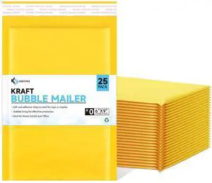 Kraft Paper Bubble Mailers #0, 6x10 Inch Self-Seal Padded Mailing Envelopes, Usable Size 6x9, Pack of 25 Kraft Paper Bubble Mailers #0, 6x10 Inch Self-Seal Padded Mailing Envelopes, Usable Size 6x9, Pack of 25