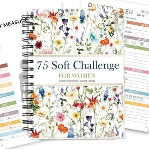 75 Soft Challenge Journal for Women, A5 Spiral 75-Day Habit Tracker Wildflowers Planner, 108-Page Full-Color Daily Logs, Weekly Reviews, Meal Water Workout Reading 75 Soft Challenge Journal for Women, A5 Spiral 75-Day Habit Tracker Wildflowers Planner, 108-Page Full-Color Daily Logs, Weekly Reviews, Meal Water Workout Reading