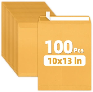 10x13 Manilla Envelopes, 28lb Brown Kraft, Ultra Strong Quick-Seal Security Catalog Mailing Envelopes for letter Size Documents or Photos, 100 Count 10x13 Manilla Envelopes, 28lb Brown Kraft, Ultra Strong Quick-Seal Security Catalog Mailing Envelopes for letter Size Documents or Photos, 100 Count