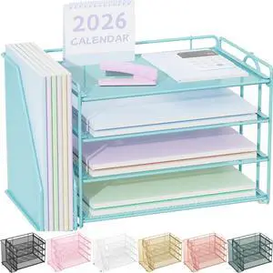 4-Tier Paper Organizer for Desk with File Organizer Desk Organizers and Accessories Desk Accessories & Workspace Organizers for Office Supplies (Blue) 4-Tier Paper Organizer for Desk with File Organizer Desk Organizers and Accessories Desk Accessories & Workspace Organizers for Office Supplies (Blue)