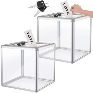 2 Pcs Acrylic Ballot Donation Box with Lock, 12x12x12 in Clear Raffle Container in Fundraising Events, Secure Slot with Key Lock, Suggestion Tip Jar, Transparent Acrylic Storage 2 Pcs Acrylic Ballot Donation Box with Lock, 12x12x12 in Clear Raffle Container in Fundraising Events, Secure Slot with Key Lock, Suggestion Tip Jar, Transparent Acrylic Storage